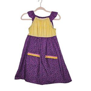 Homemade Girls Sleeveless Floral Dress Yellow Top Purple Skirt Flutter Sleeve 10
